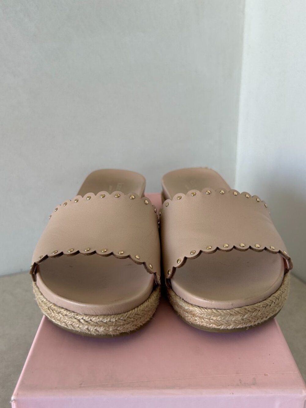 Kate Spade New York Blush Scallop Stud Espadrille Slide Sandals 7.5M